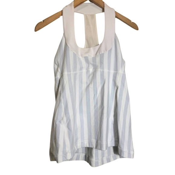 Lululemon White & Blue Striped Scoop Neck Racerback Tank – Size 12 - Picture 1 of 10